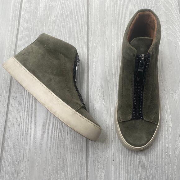 Frye Women's Lena Olive Green Zip Oiled Suede High Top Sneakers Size 5.5 - Picture 1 of 10